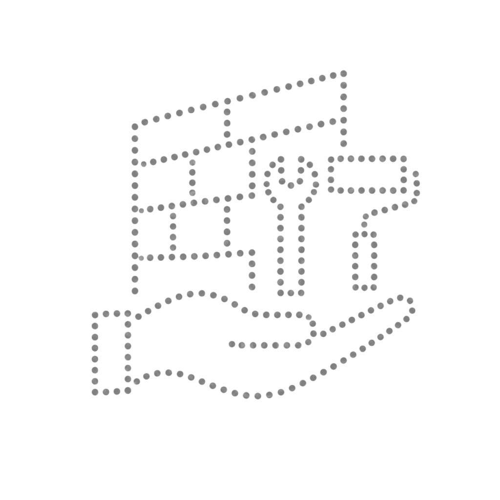 Illustration einer Hand mit Schlüssel, Werkzeugen und Pfeil als Symbol für Bausanierung aus einer Hand und schlüsselfertige Bauprojekte.