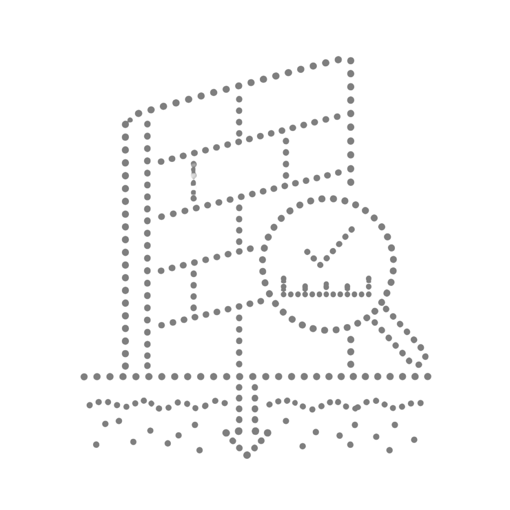 Illustration einer Feuchtigkeitsmessung an der Fassade, bei der ein Messgerät Feuchtigkeit im Mauerwerk prüft und Schäden vor der Fassadensanierung erkennt.